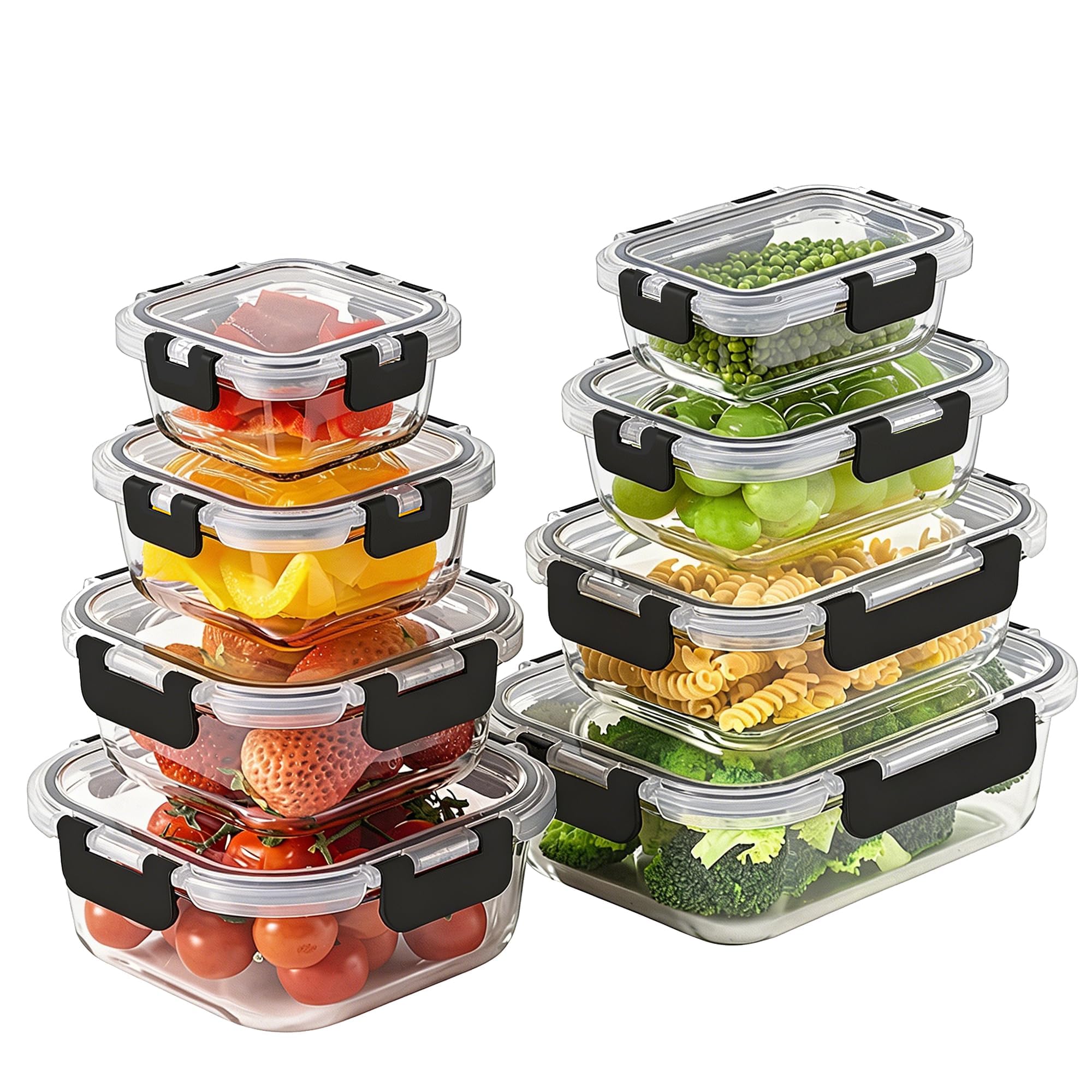 HOMBERKING set frontal empacado mostrando 8 recipientes y tapas, ahorro de espacio