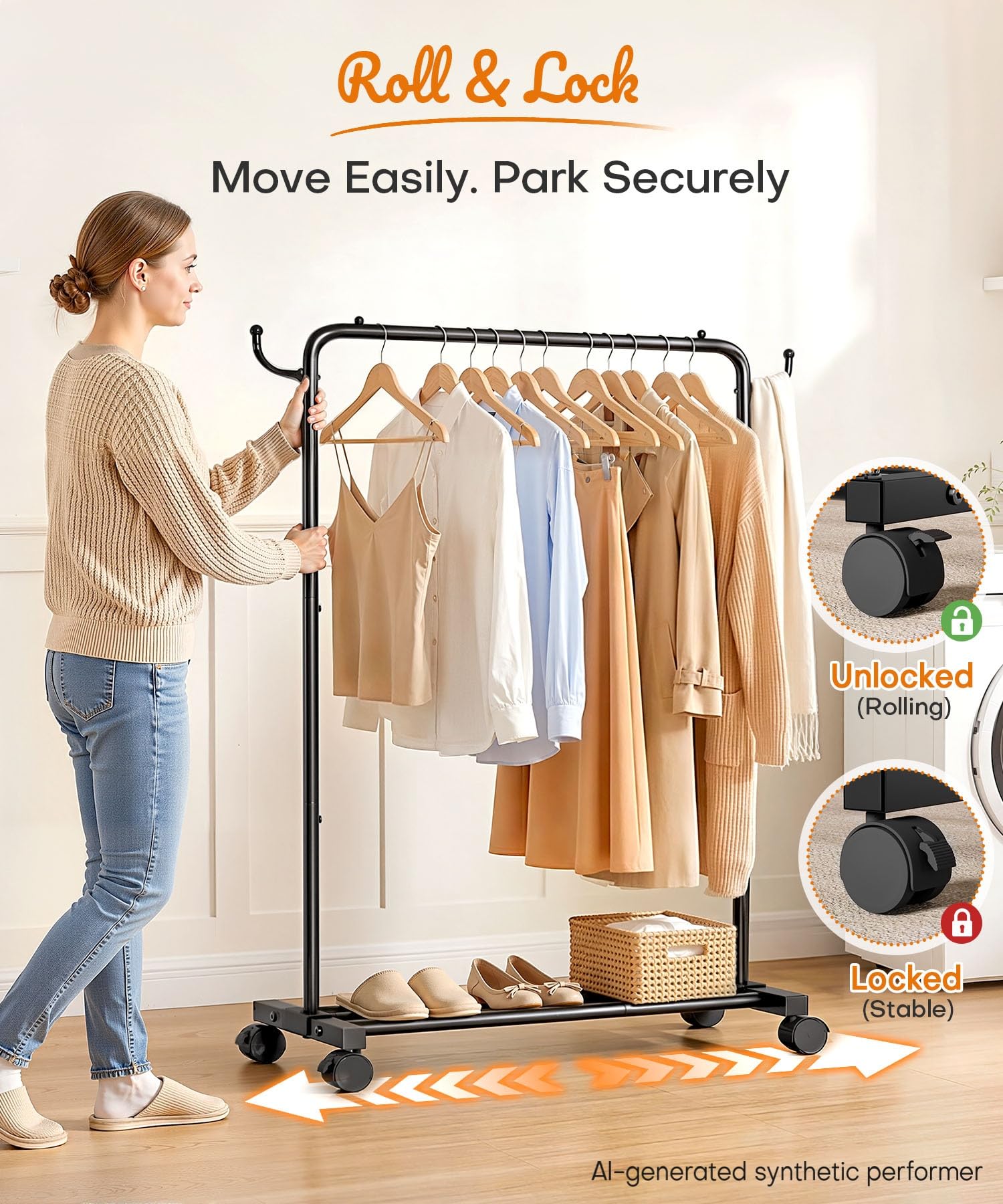 Homde ganchos laterales sosteniendo bolsos y accesorios con orden
