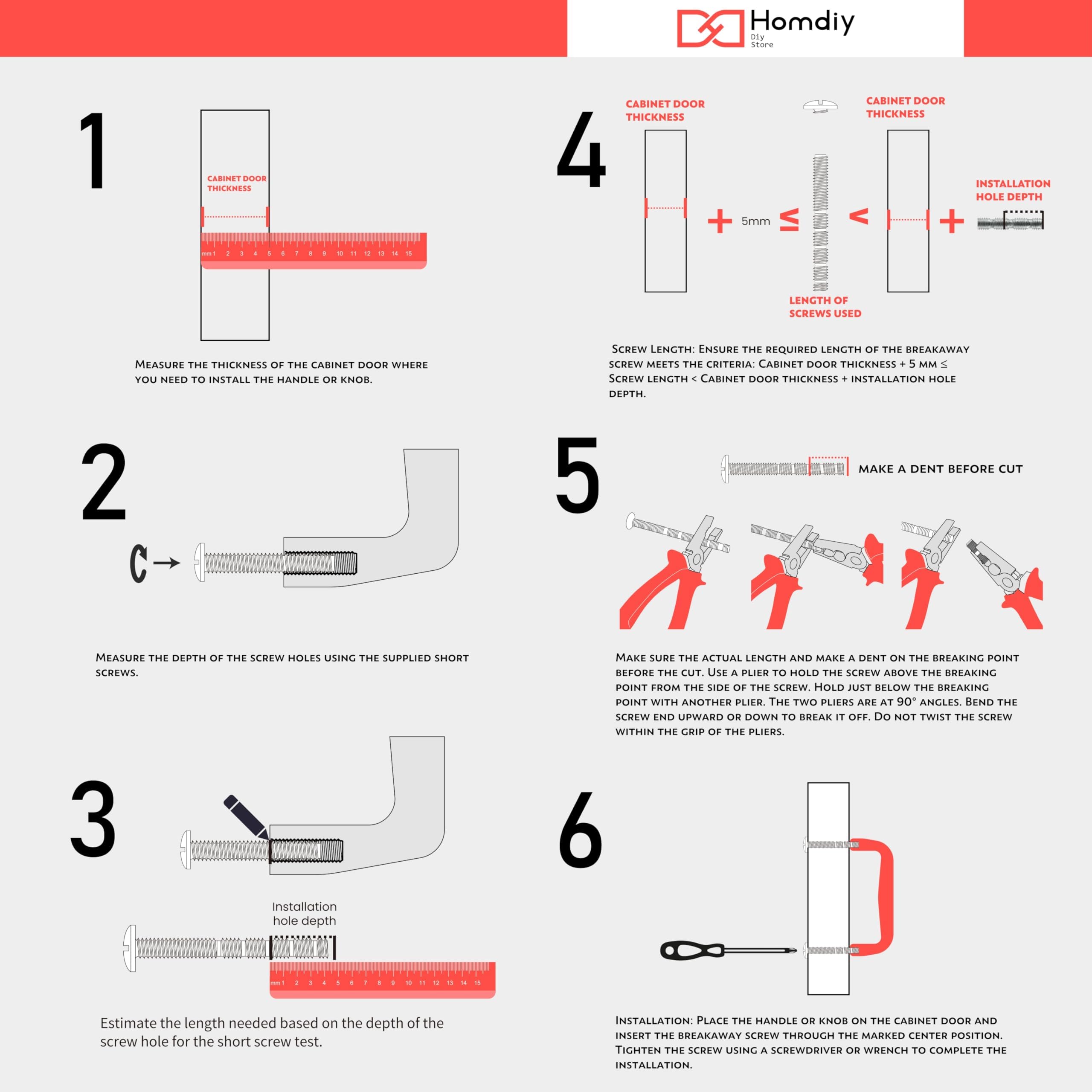 homdiy tornillos incluidos 25mm y 40mm listos para montar