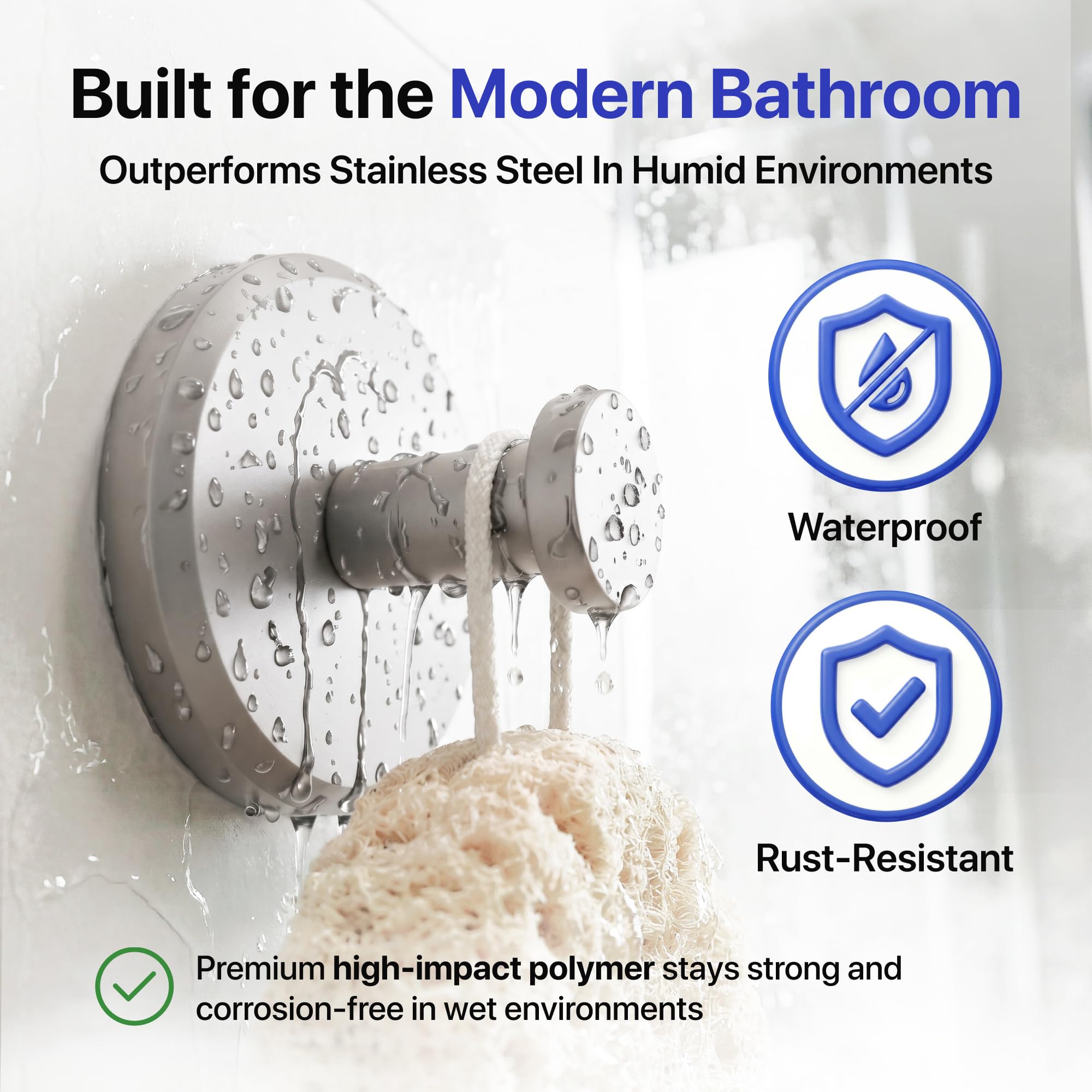 HOME SO en uso con toalla colgada para ahorro de espacio en baño