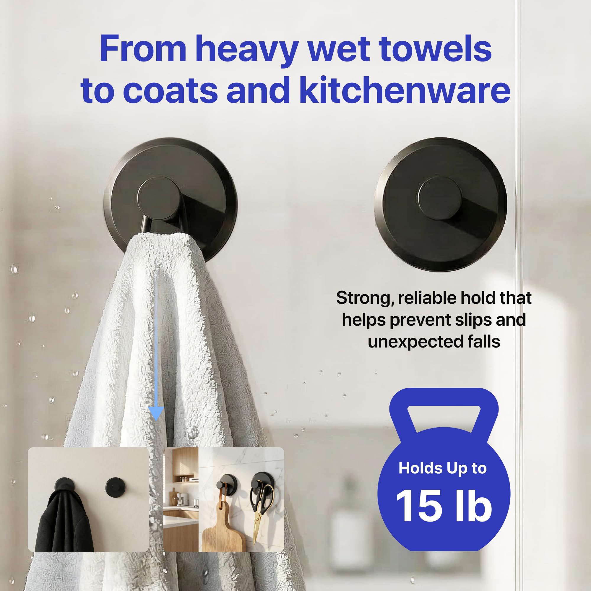 HOME SO hook holding two towels showing durable 15 lb capacity