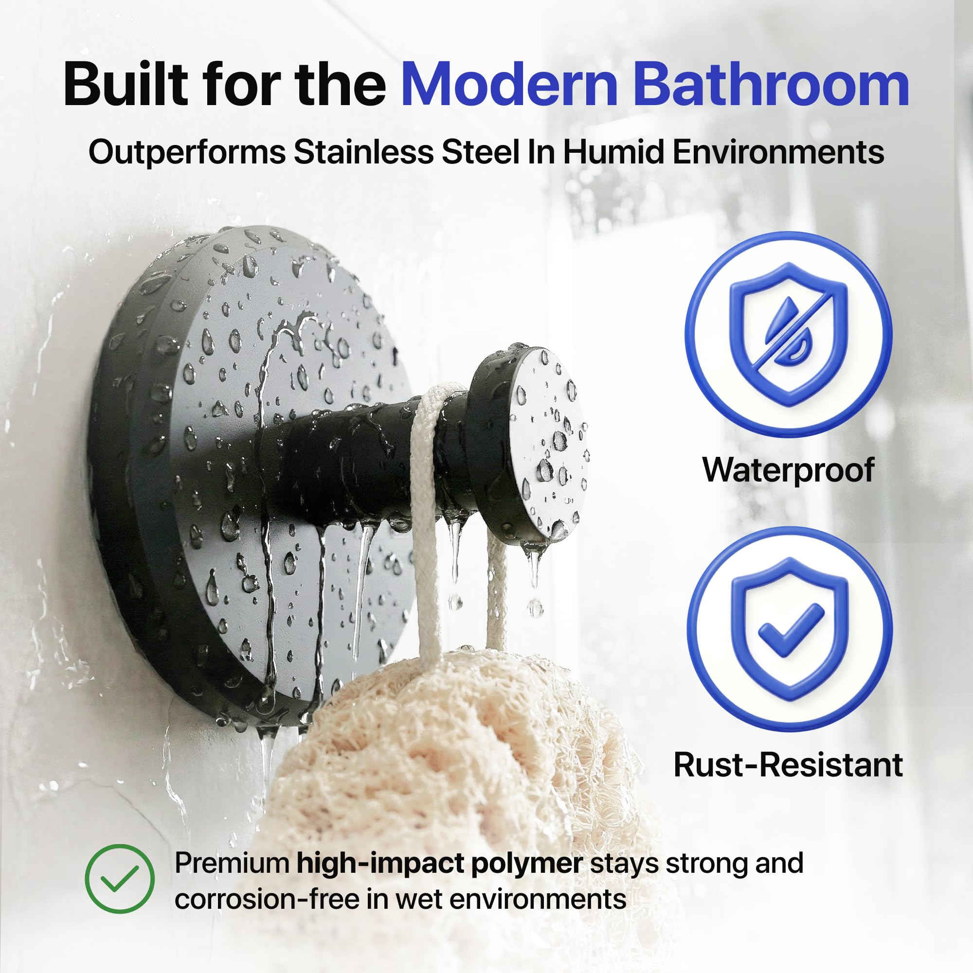 HOME SO hook mounted on glass shower demonstrating secure hold