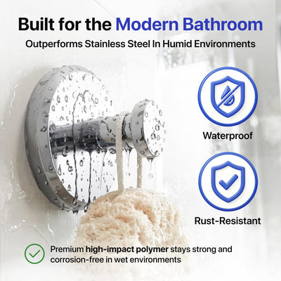 HOME SO hook mounted on glass shower holding a towel for space-saving benefit