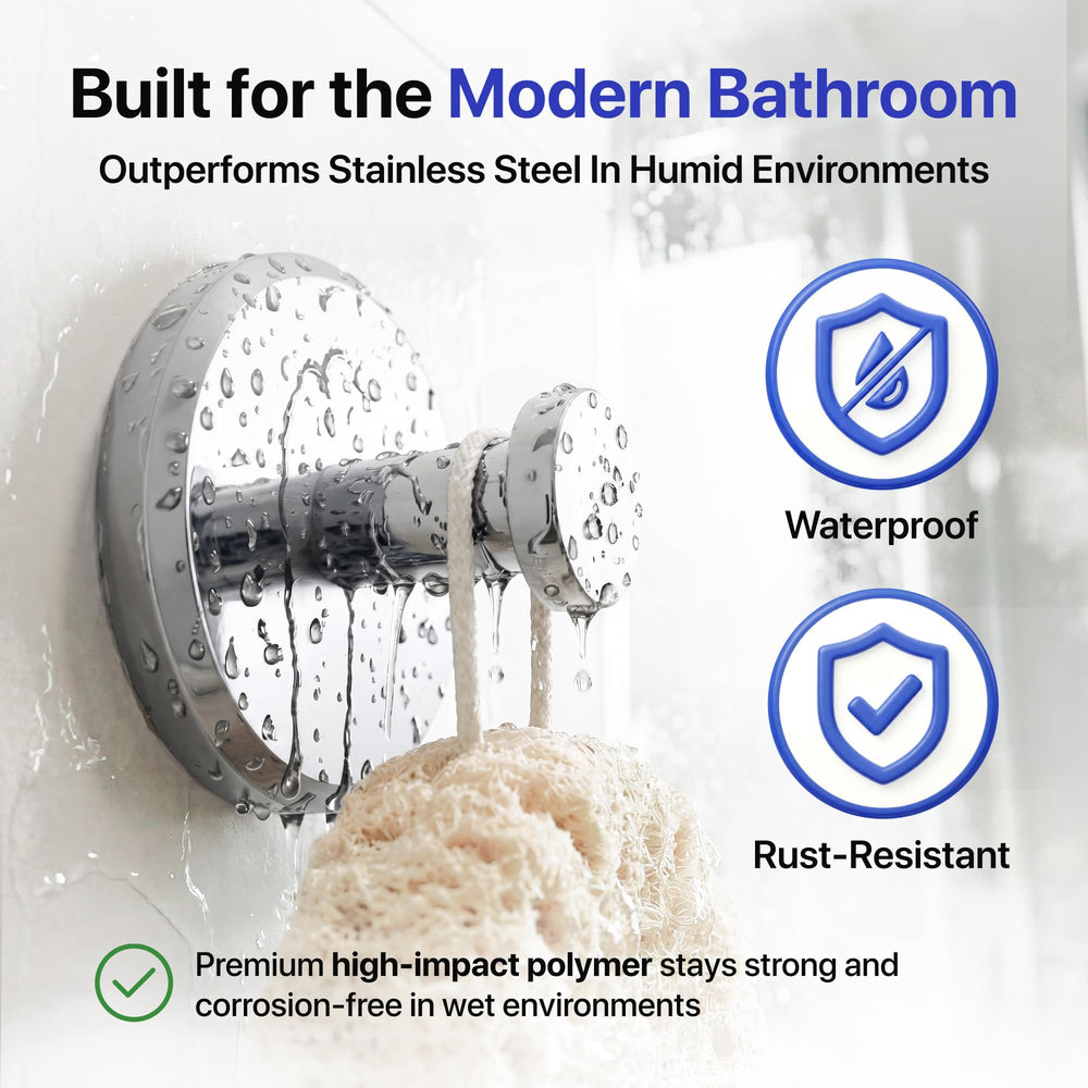HOME SO hook mounted on glass shower holding a towel for space-saving benefit