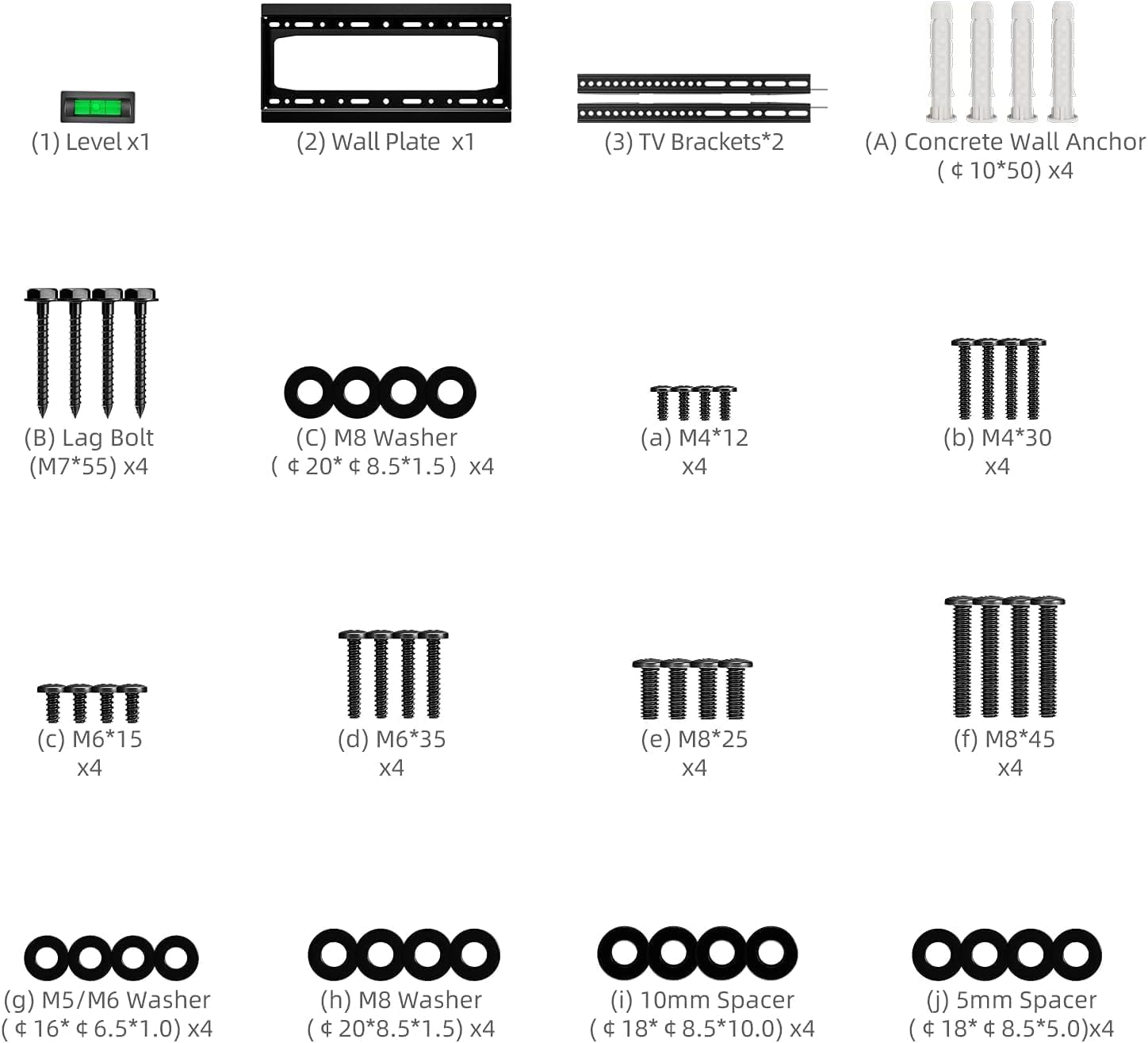 HOME VISION scale guide beside TV illustrating VESA measurement and fit confirmation