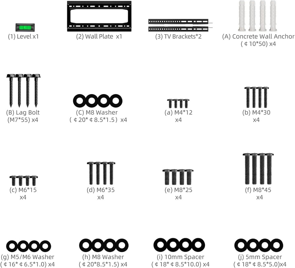 HOME VISION scale guide beside TV illustrating VESA measurement and fit confirmation