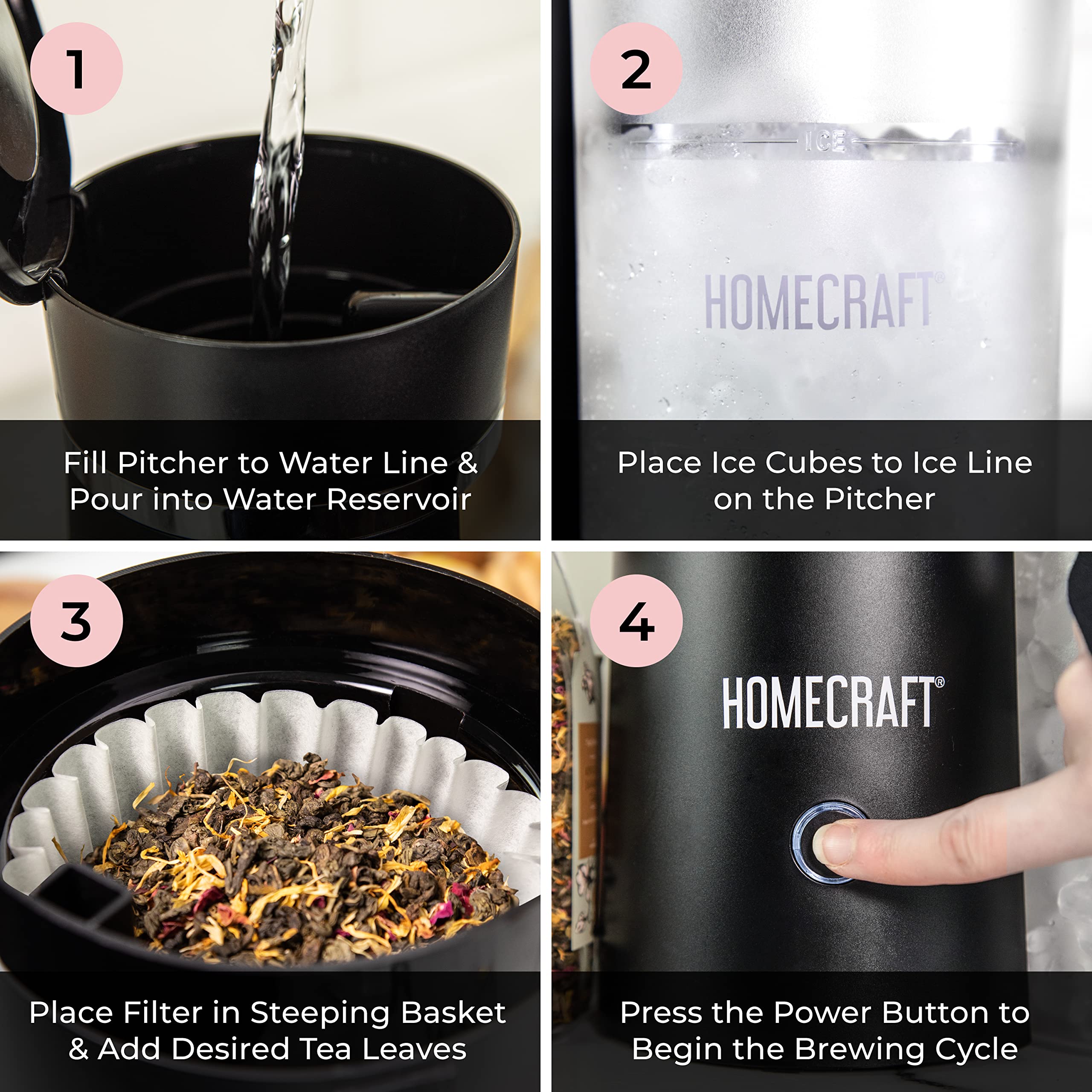 Homecraft cesta de infusión mostrando espacio para bolsitas y café, versátil y práctica