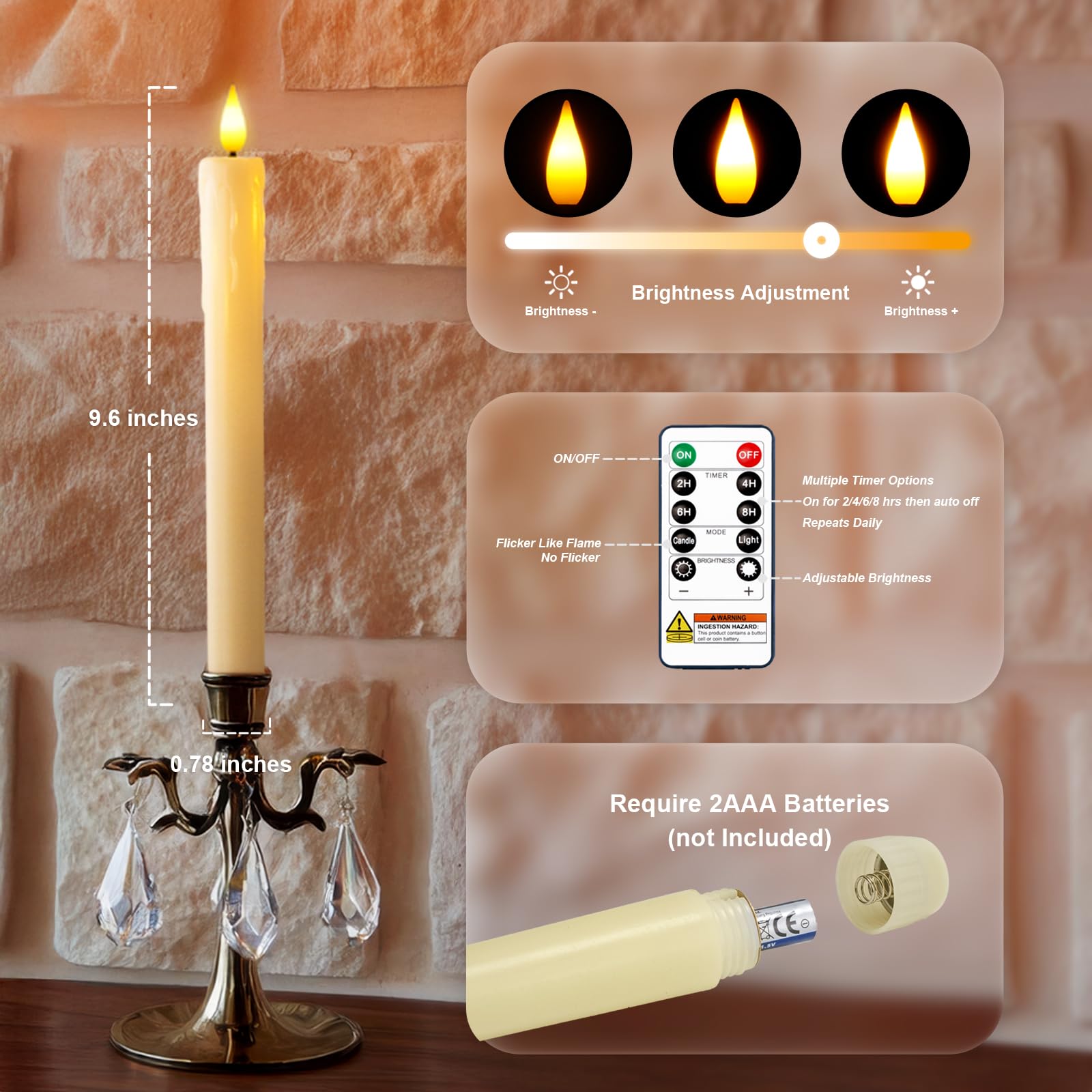 Homemory control remoto junto a velas para ajuste de brillo y temporizador