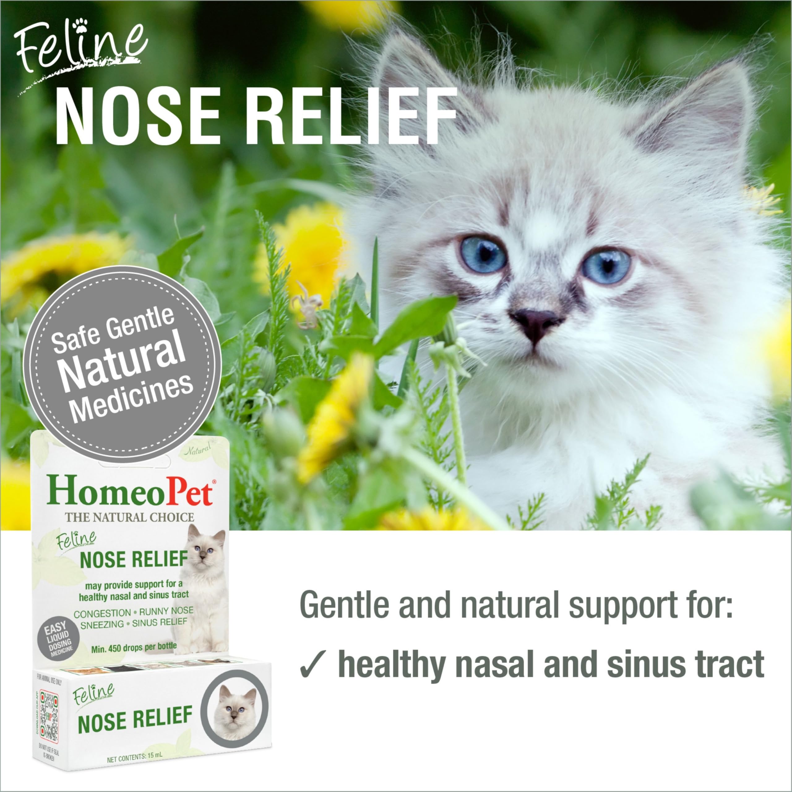 HomeoPet Feline Nose Relief gotas en cuentagotas destacando textura y facilidad