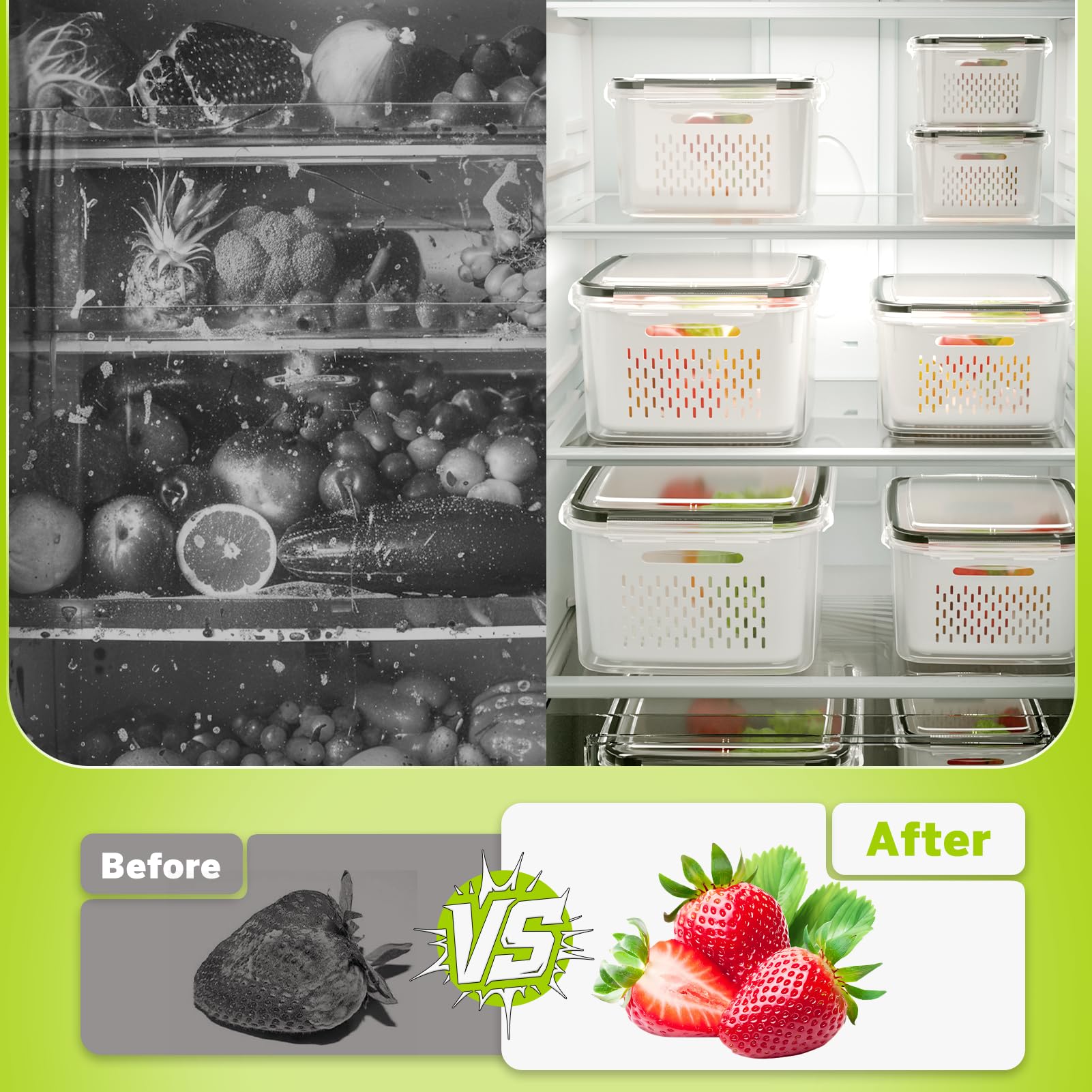 HOMETALL envases en el interior de la nevera organizando frutas