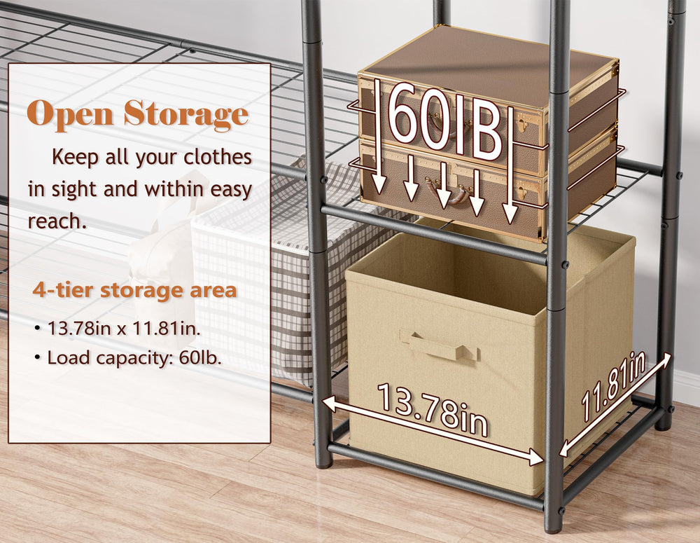 HOMIDEC top shelf with luggage demonstrating extra storage for suitcases