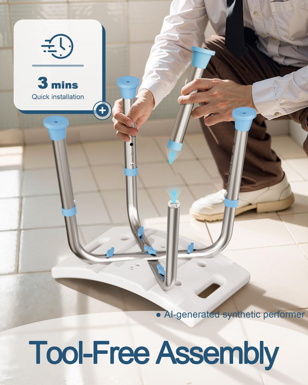HOMLAND shower chair positioned inside a tiled shower demonstrating practical use