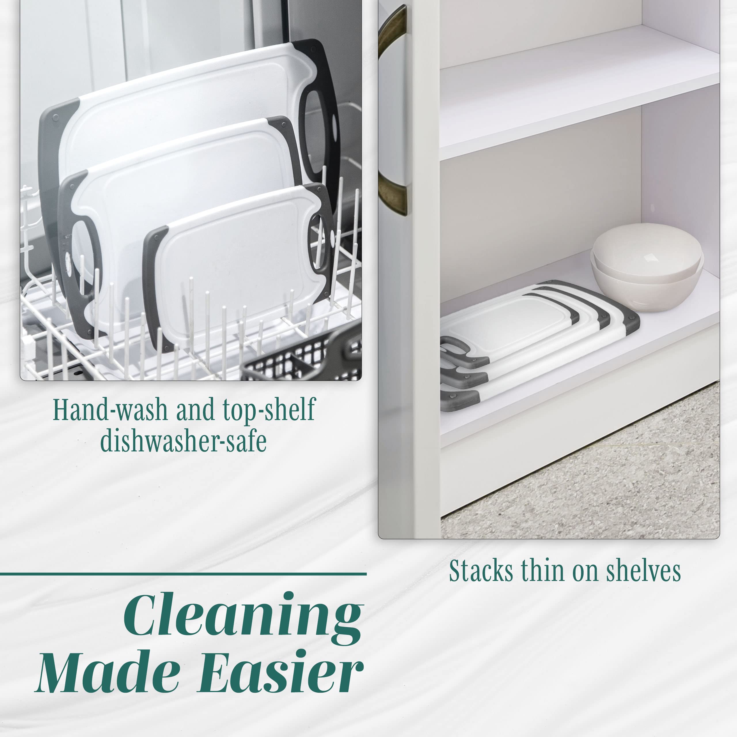 HOMWE stacked boards in dishwasher indicating dishwasher-safe convenience