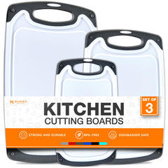 HOMWE front view of three gray cutting boards showing size variety and organization benefit
