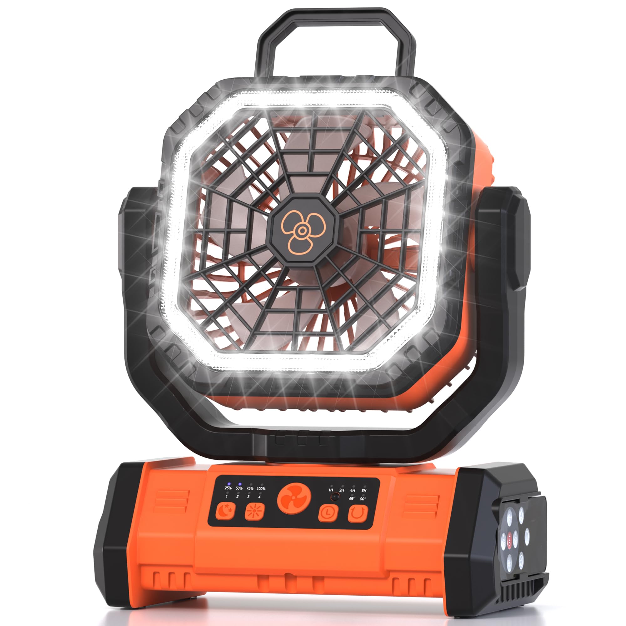 Honesorn front view showing fan and LED, perfect for camping comfort