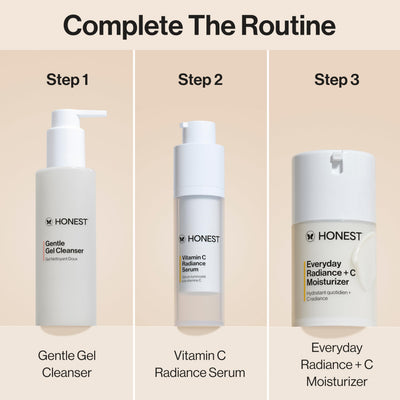 Honest Beauty primeros planos de vitamina C y péptidos para luminosidad