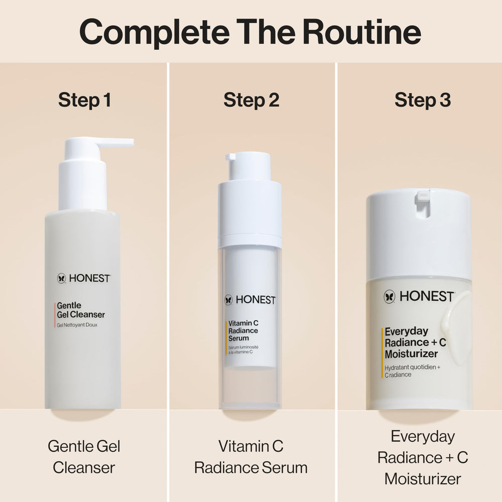 Honest Beauty primeros planos de vitamina C y péptidos para luminosidad