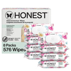 The Honest Company front packaging showing rose blossom scent and count benefits