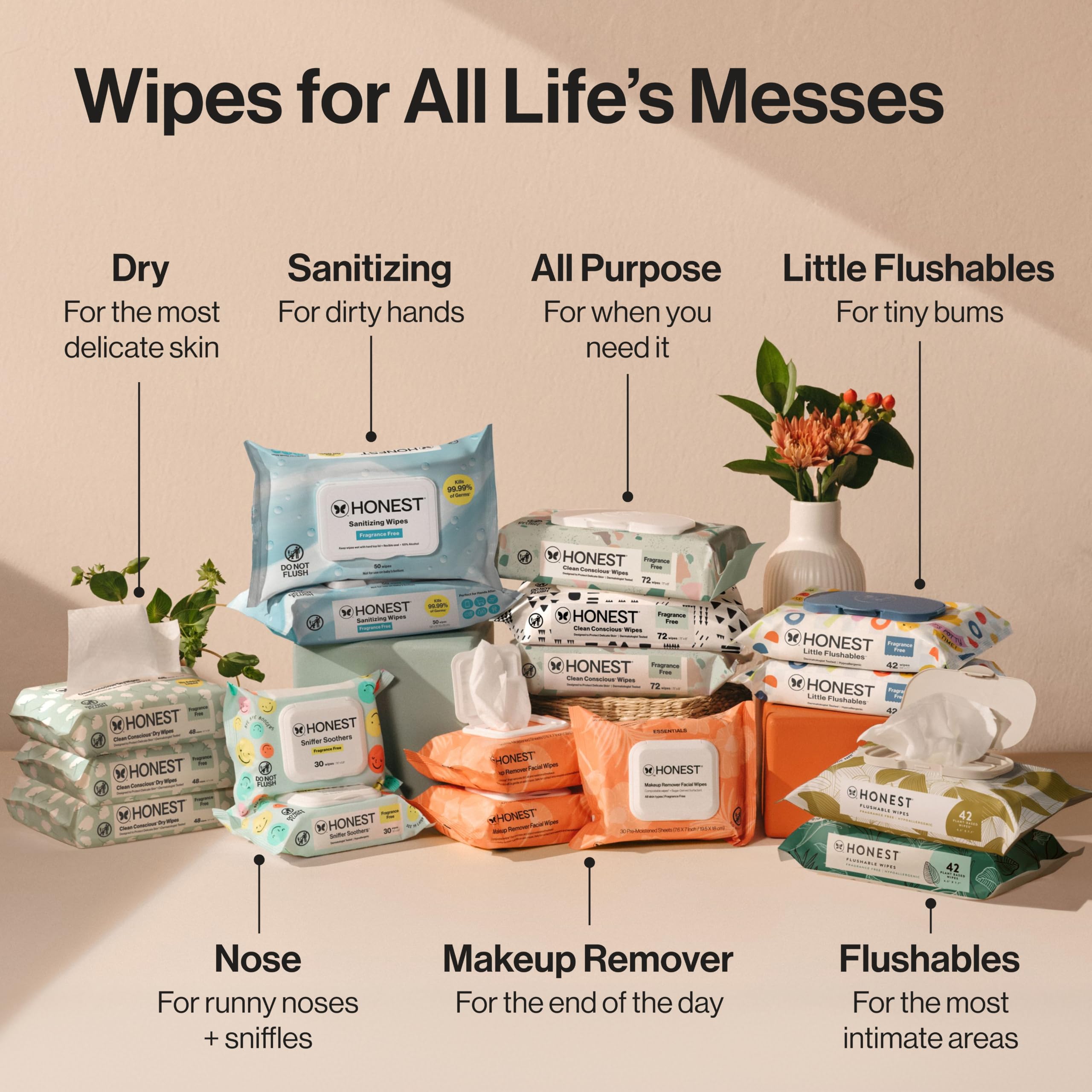 Stacked Honest Company packs showing 576-count bulk size for busy families