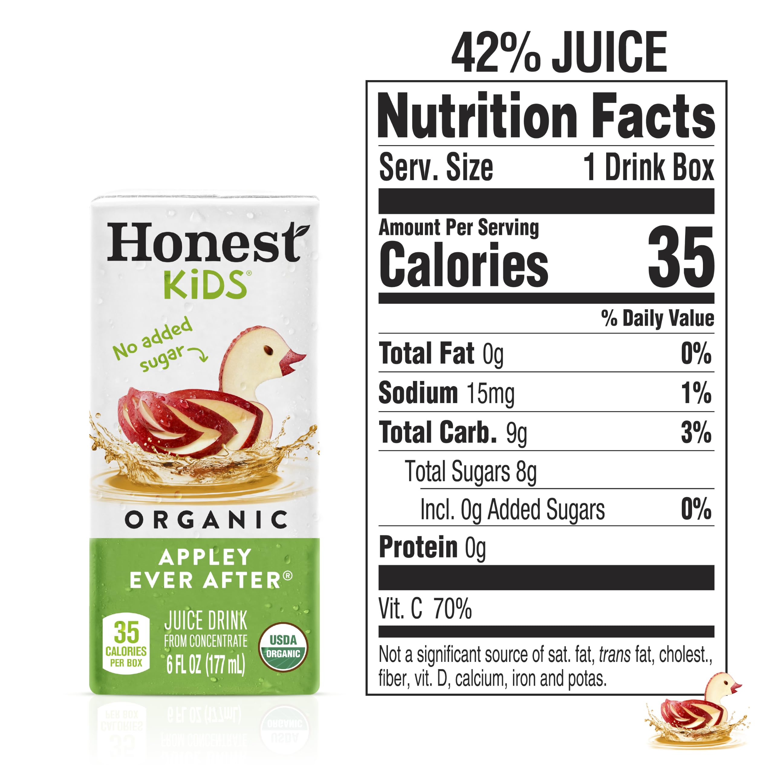 Honest Kids nutrition label detail showing organic ingredients and vitamin C