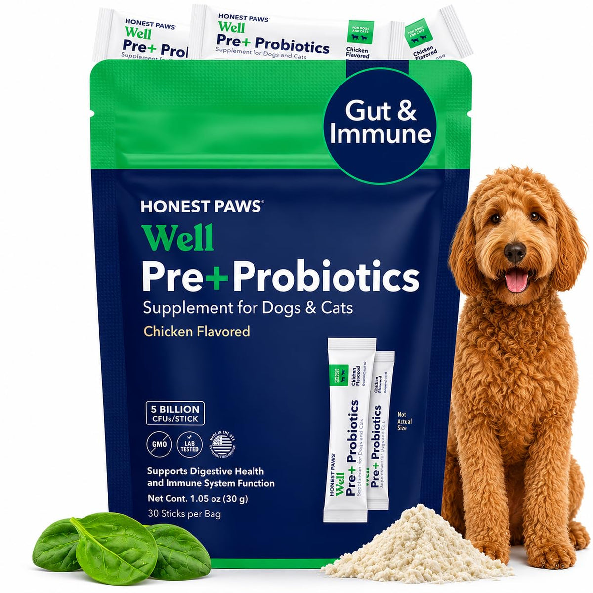 Honest Paws envase frontal mostrando sobres y marca, confianza en calidad