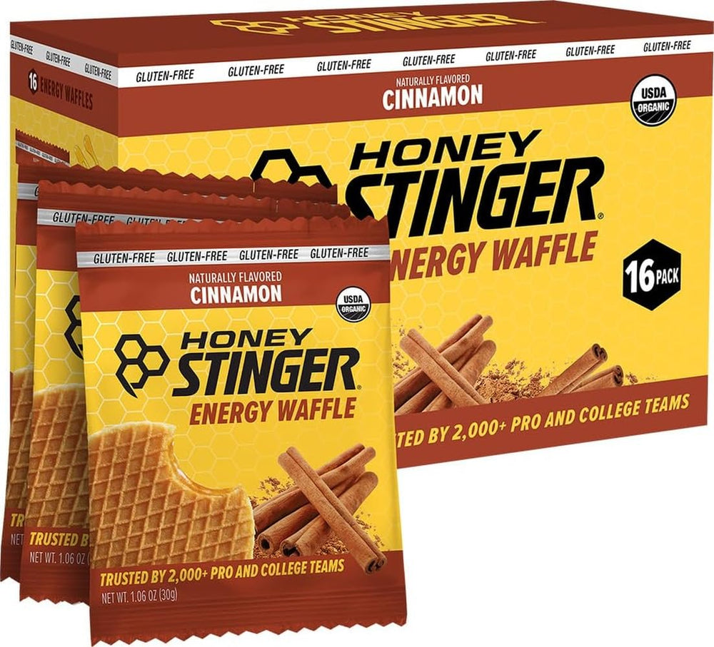 Honey Stinger frontal del paquete canela mostrando marcado orgánico