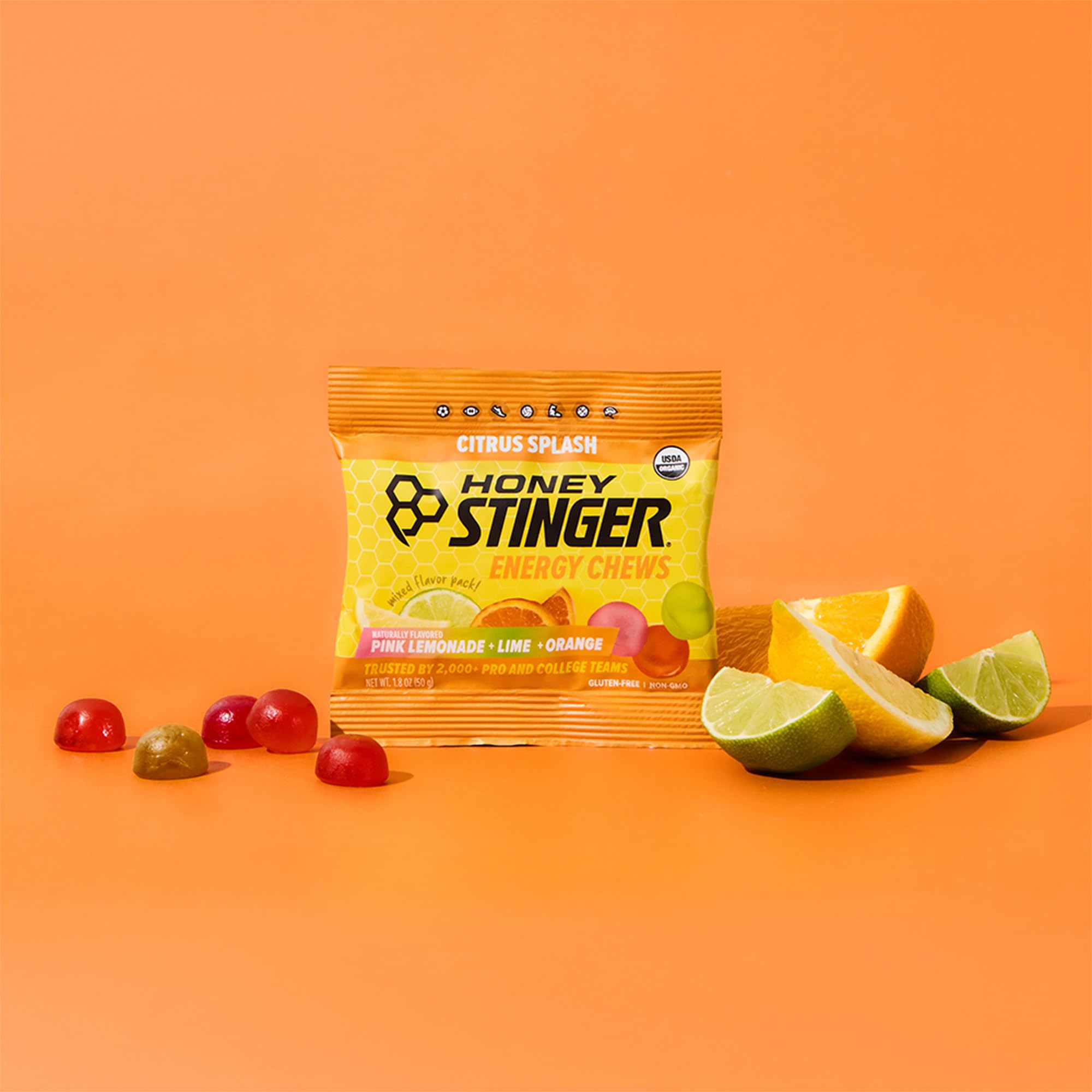 Honey Stinger gomitas en cinturón de carrera para recargar energía en ruta