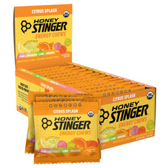 Honey Stinger paquete frontal Citrus Splash mostrando sabor y envase práctico