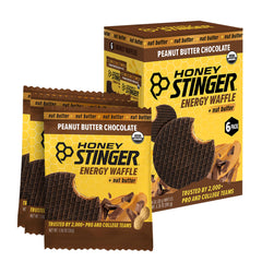 Honey Stinger waffle abierto mostrando crema de cacahuate y chocolate sabroso