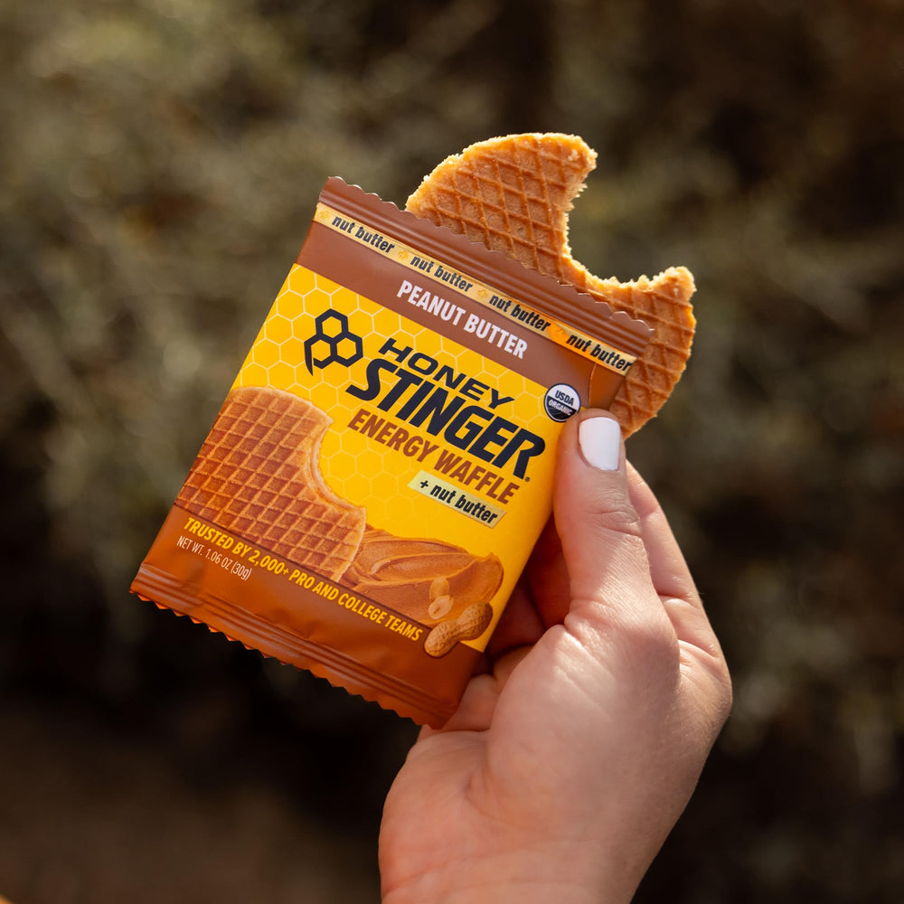 Honey Stinger waffle etiqueta nutricional enfocada, información clara