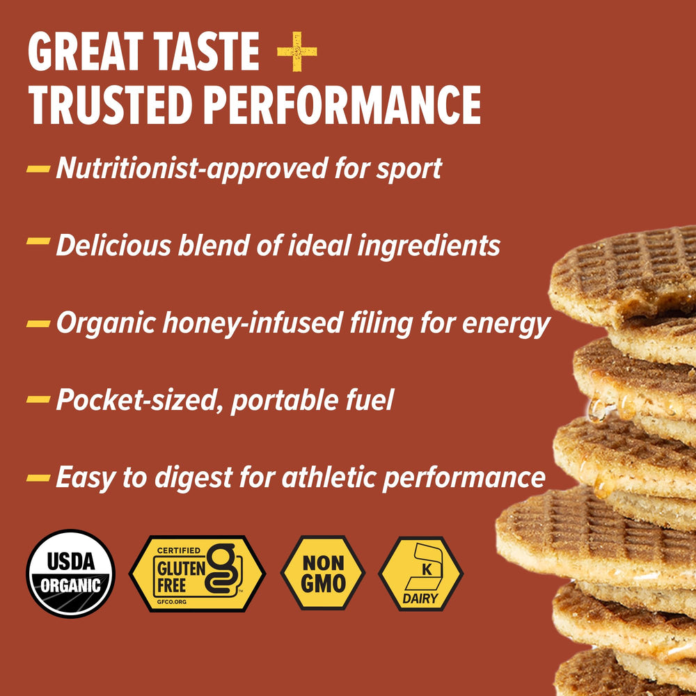 Honey Stinger textura crujiente del waffle con relleno de miel visible