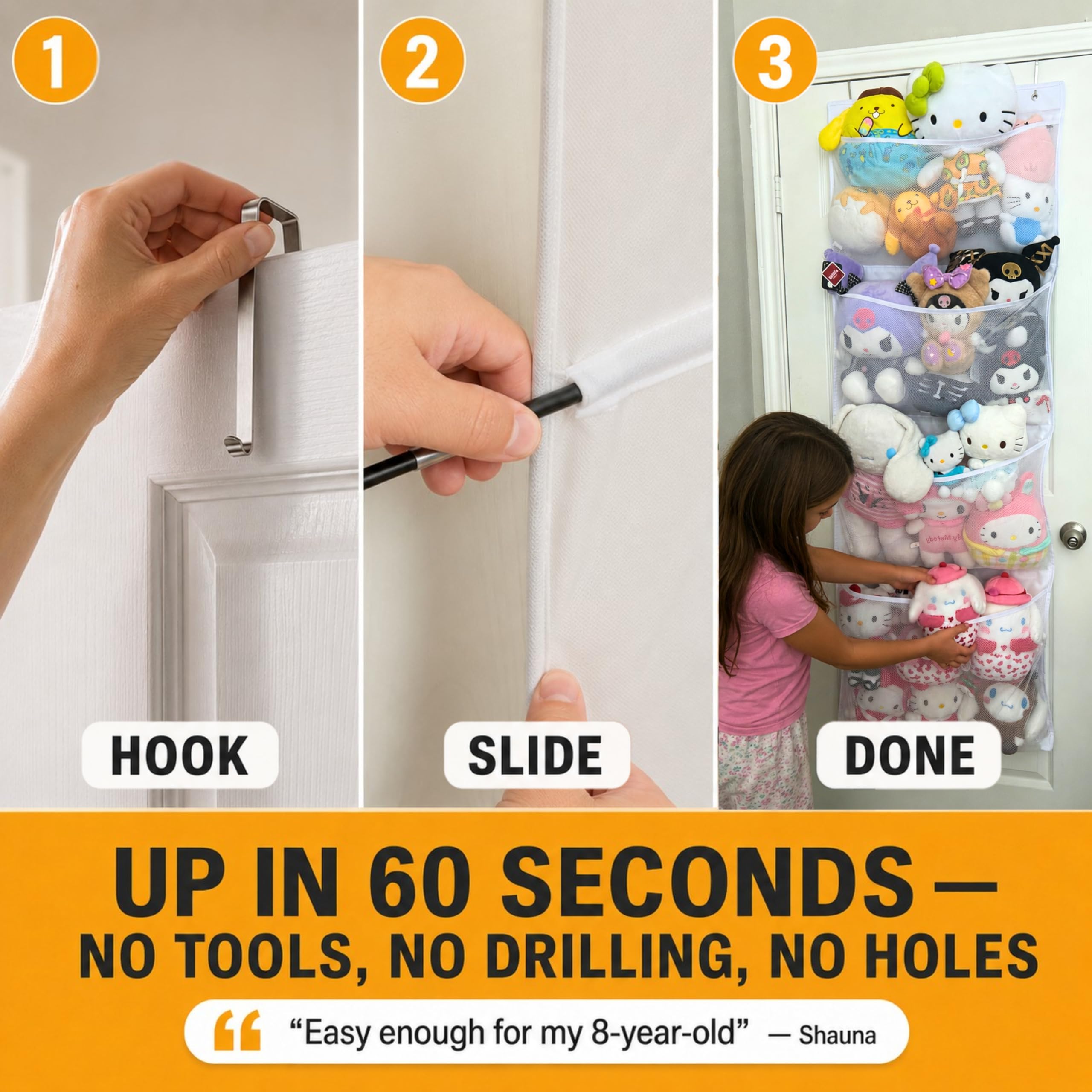 Honeyera sturdy metal hooks hanging over door for no-drill installation