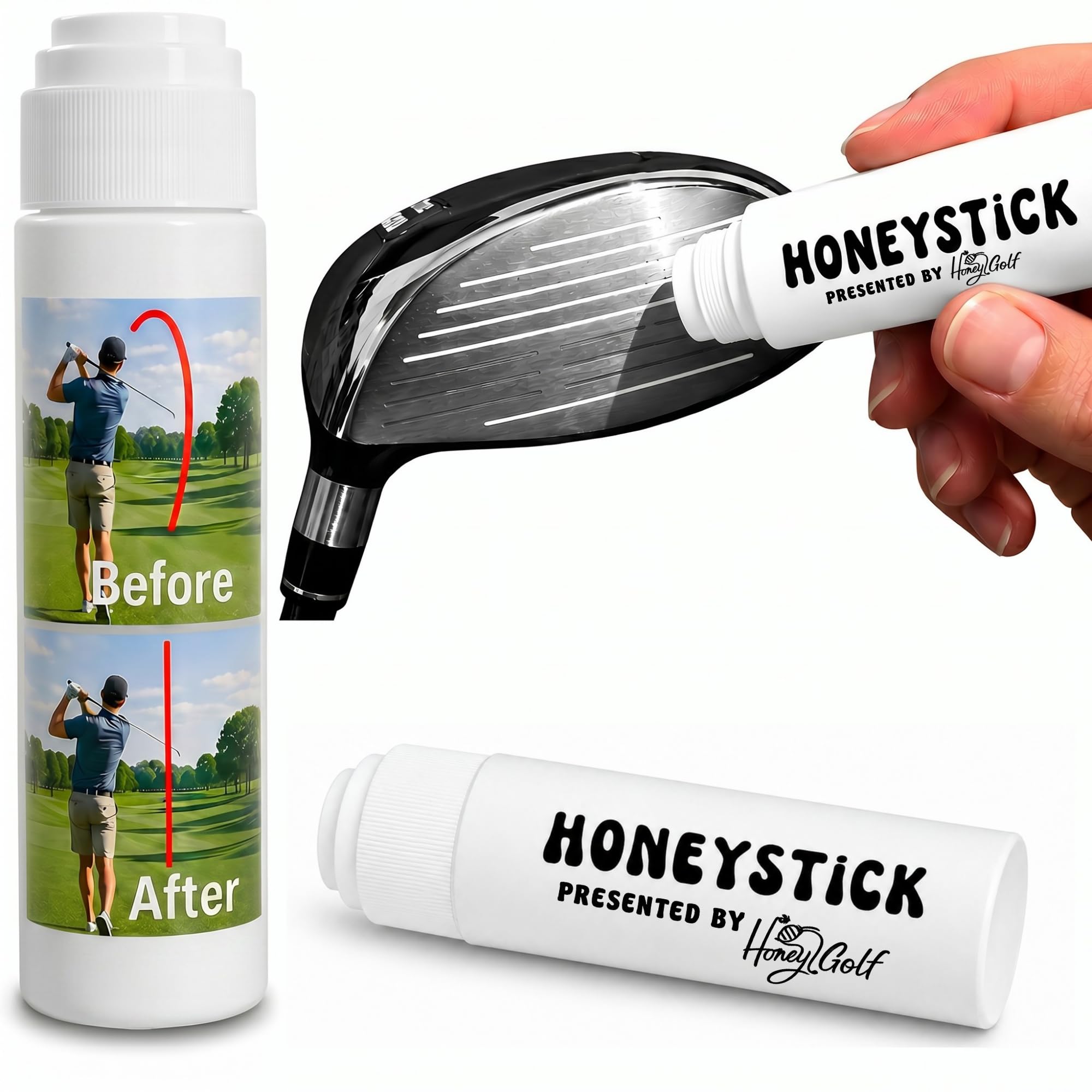 Honey Golf Honeystick front label showing product and benefit for consistent shots