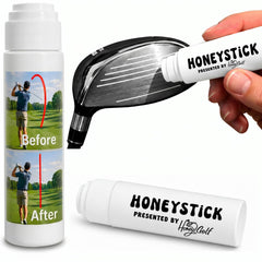 Honey Golf Honeystick front label showing product and benefit for consistent shots