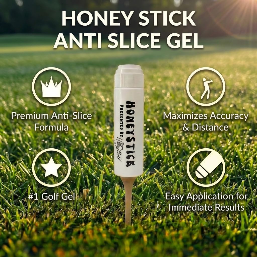 Honey Golf Honeystick next to tee showing compact size and long-lasting value