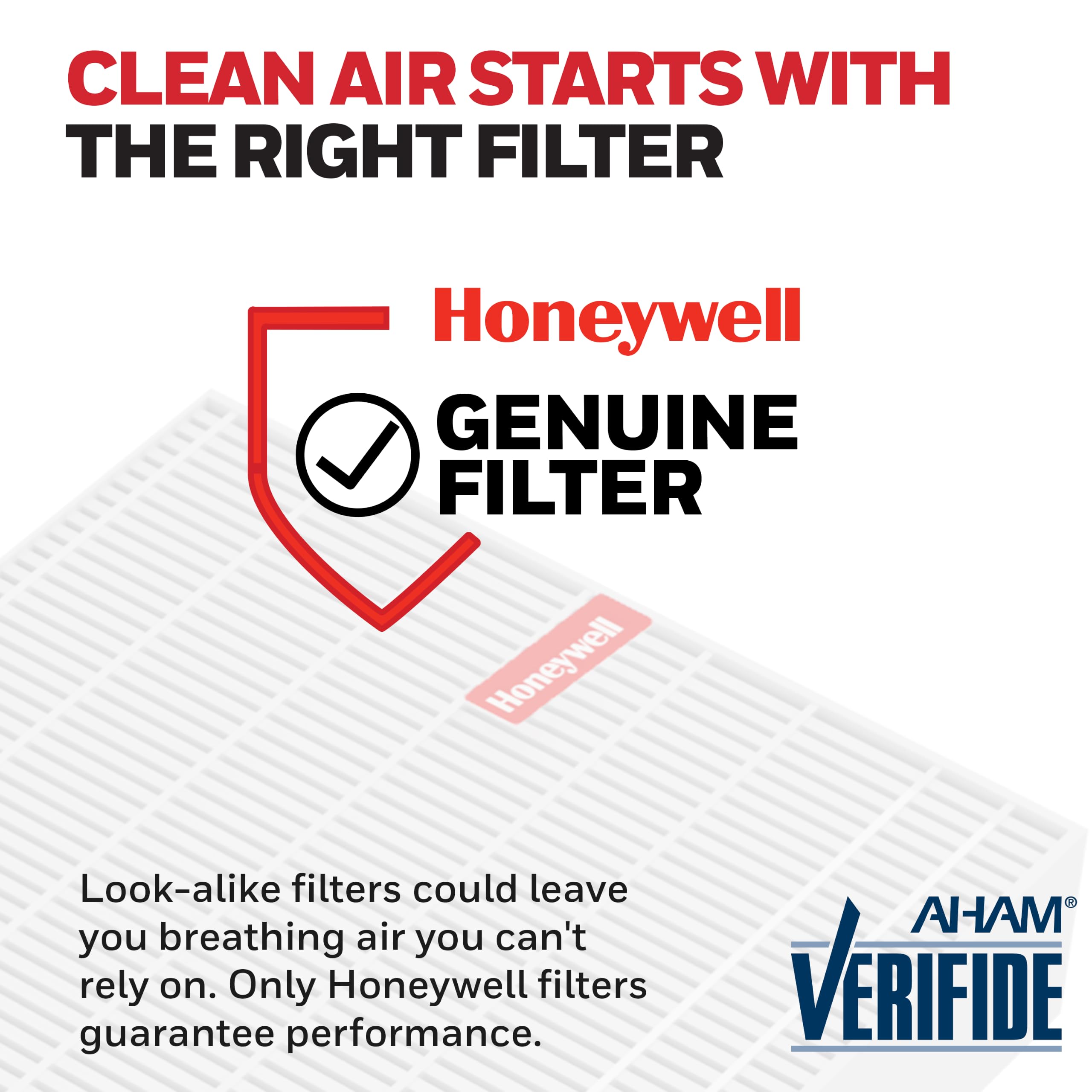 Honeywell filtro HEPA R junto a regla para comparar tamaño y escala