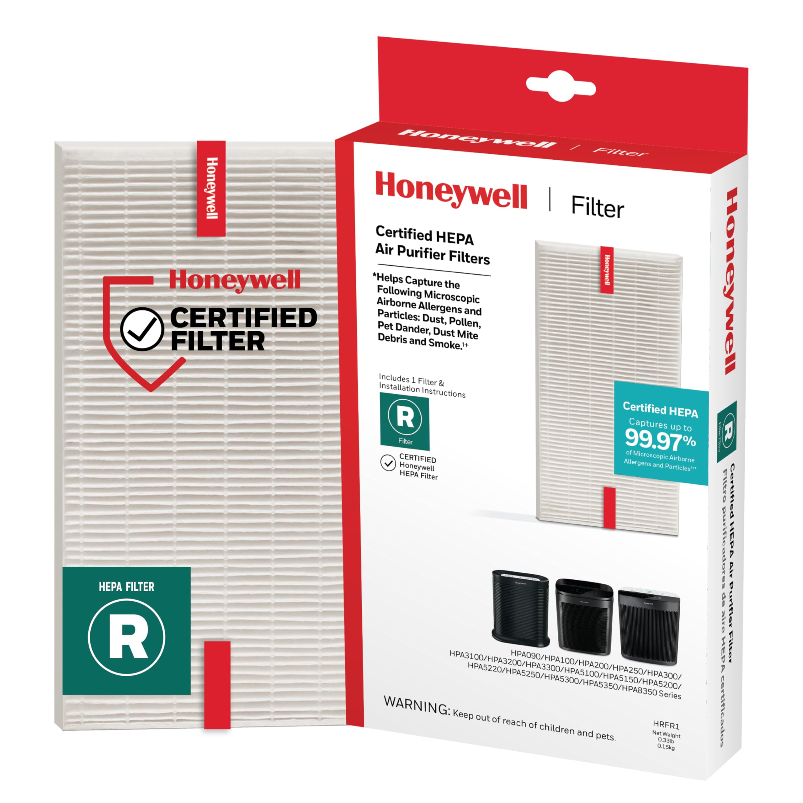 Honeywell filtro HEPA R frontal mostrando diseño y ajuste, confianza en repuesto original