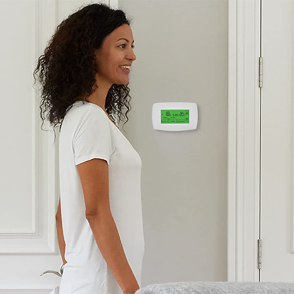 Honeywell Home detalle de pantalla táctil mostrando programación semanal y ahorro