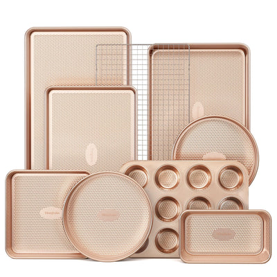 HONGBAKE half sheet pan front view showing durable gold finish and quick even baking