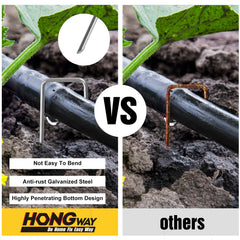 HongWay beveled tip detail of U-shaped stake designed to penetrate turf and compact soil easily
