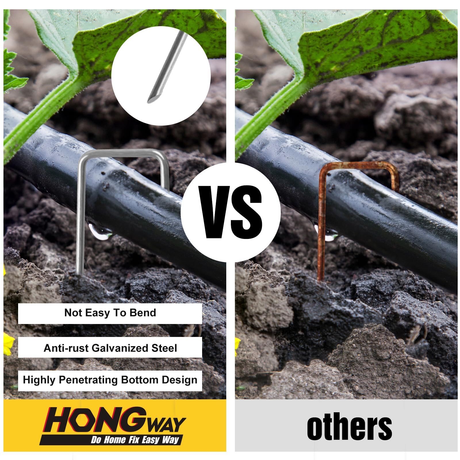HongWay sujetando tela de jardinería muestra fijación estable y sin pliegues