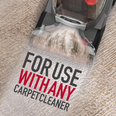 Hoover product staged in living room conveying fresh scent and clean carpets