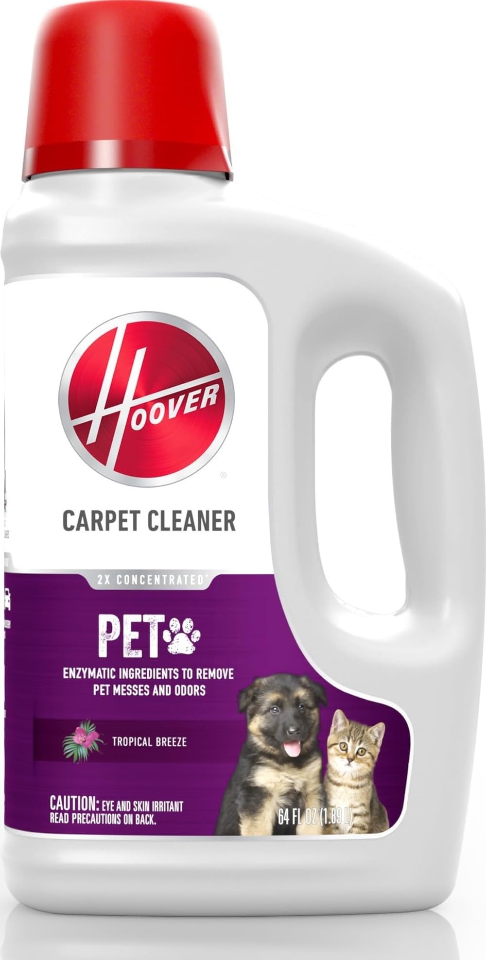 Hoover bottle front view showing tropical breeze scent and benefit fresh scent