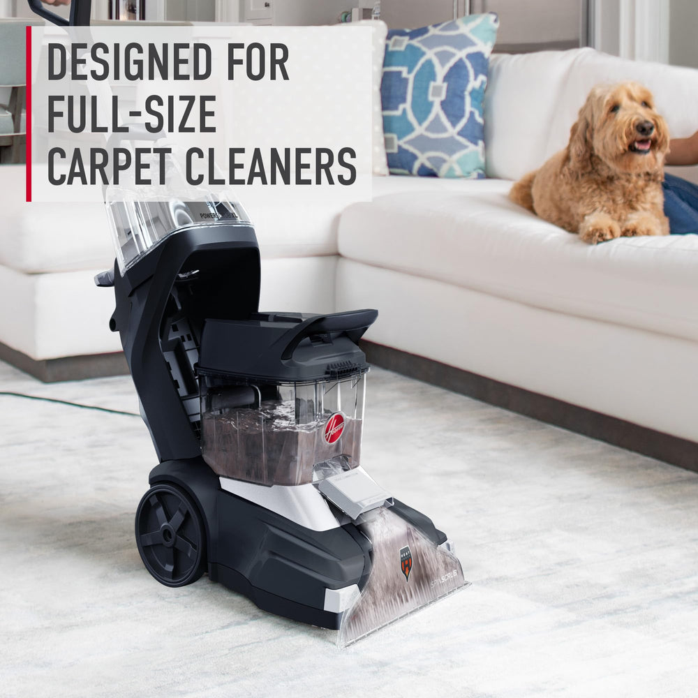 Hoover spot-cleaning upholstery with solution showing benefit lifts pet soils