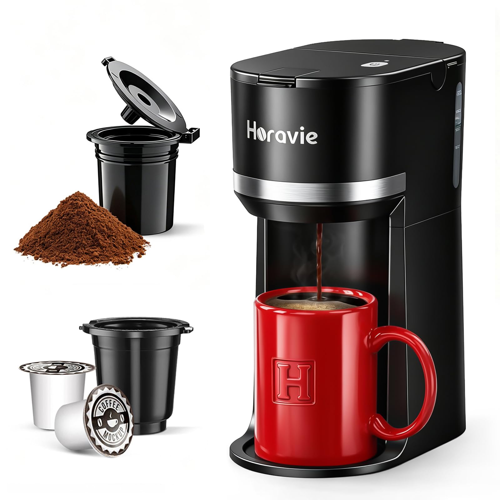 Horavie vista frontal compacto para preparar café rápido y ahorrar espacio