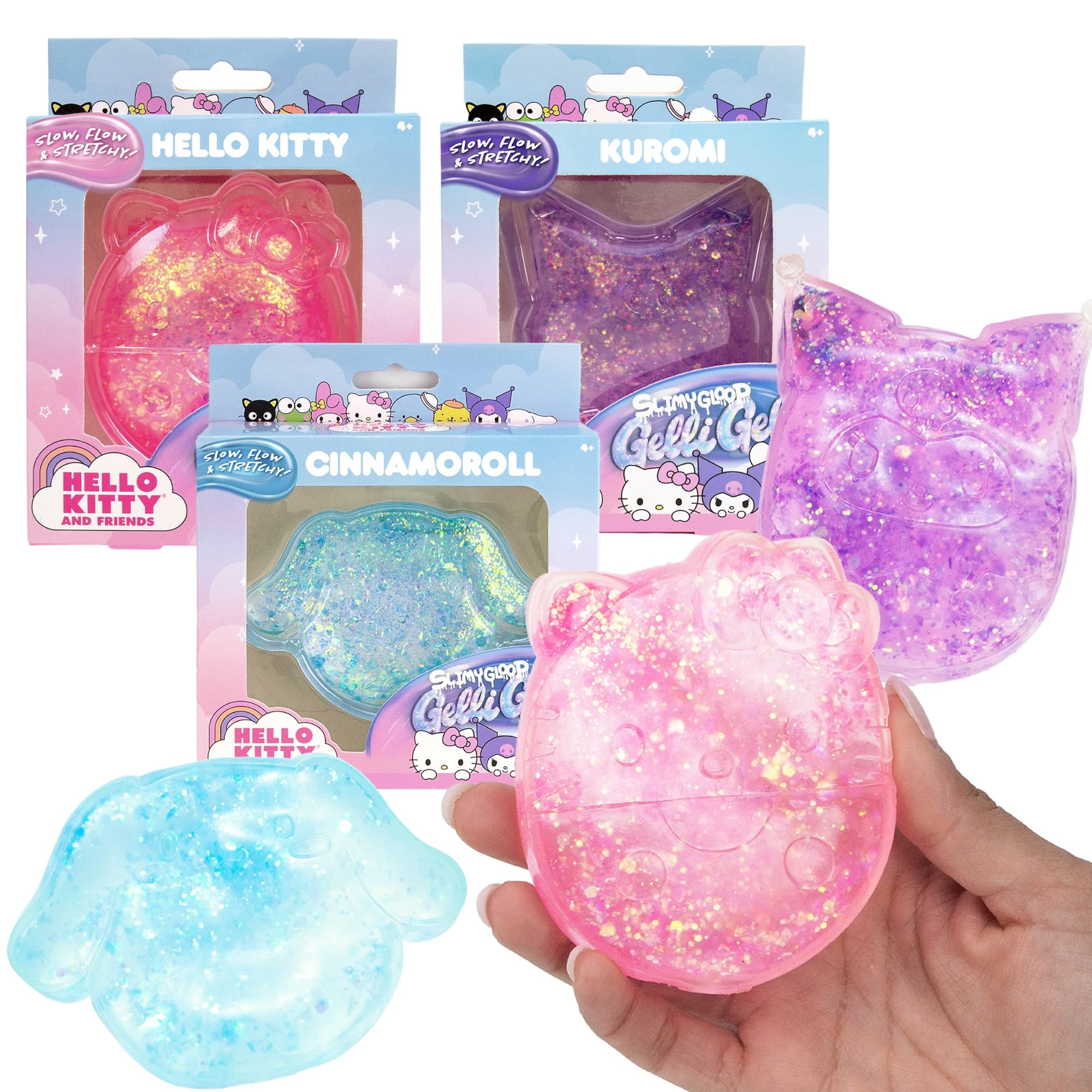 Horizon Group USA frontal del pack Hello Kitty Gelli Gels mostrando las tres figuras y atrae por su diseño