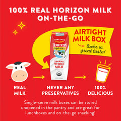 Horizon Organic textura de la leche en vaso demostrando cremosidad y nutrición