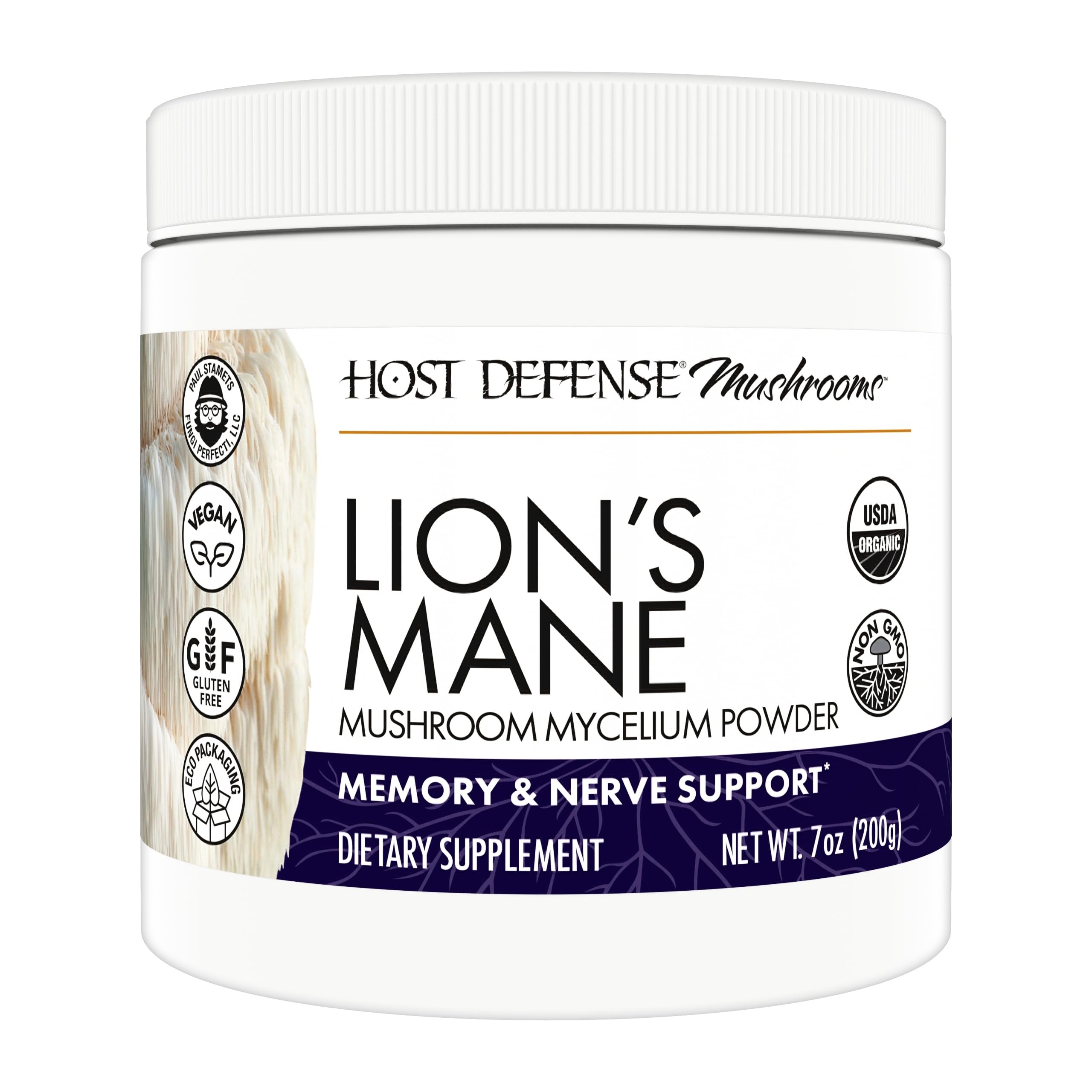Host Defense envase frontal de Lion's Mane beneficiando tu rutina diaria