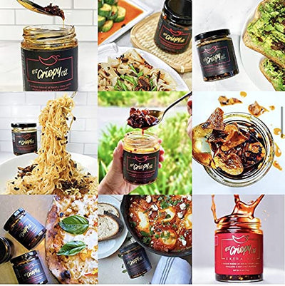 Hot Crispy Oil etiqueta legible con ingredientes limpios y hechos en USA