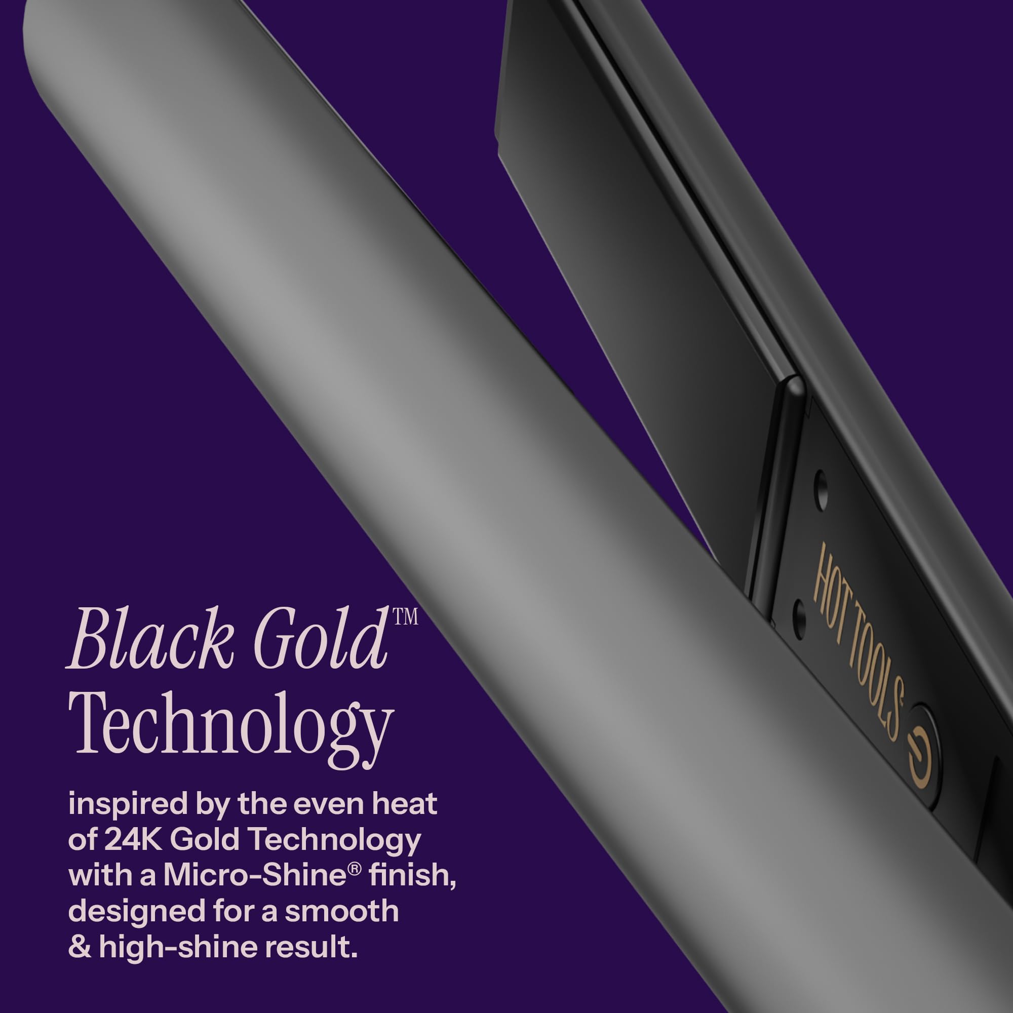 Hot Tools plate close-up highlighting Micro-Shine finish for reduced friction and shine